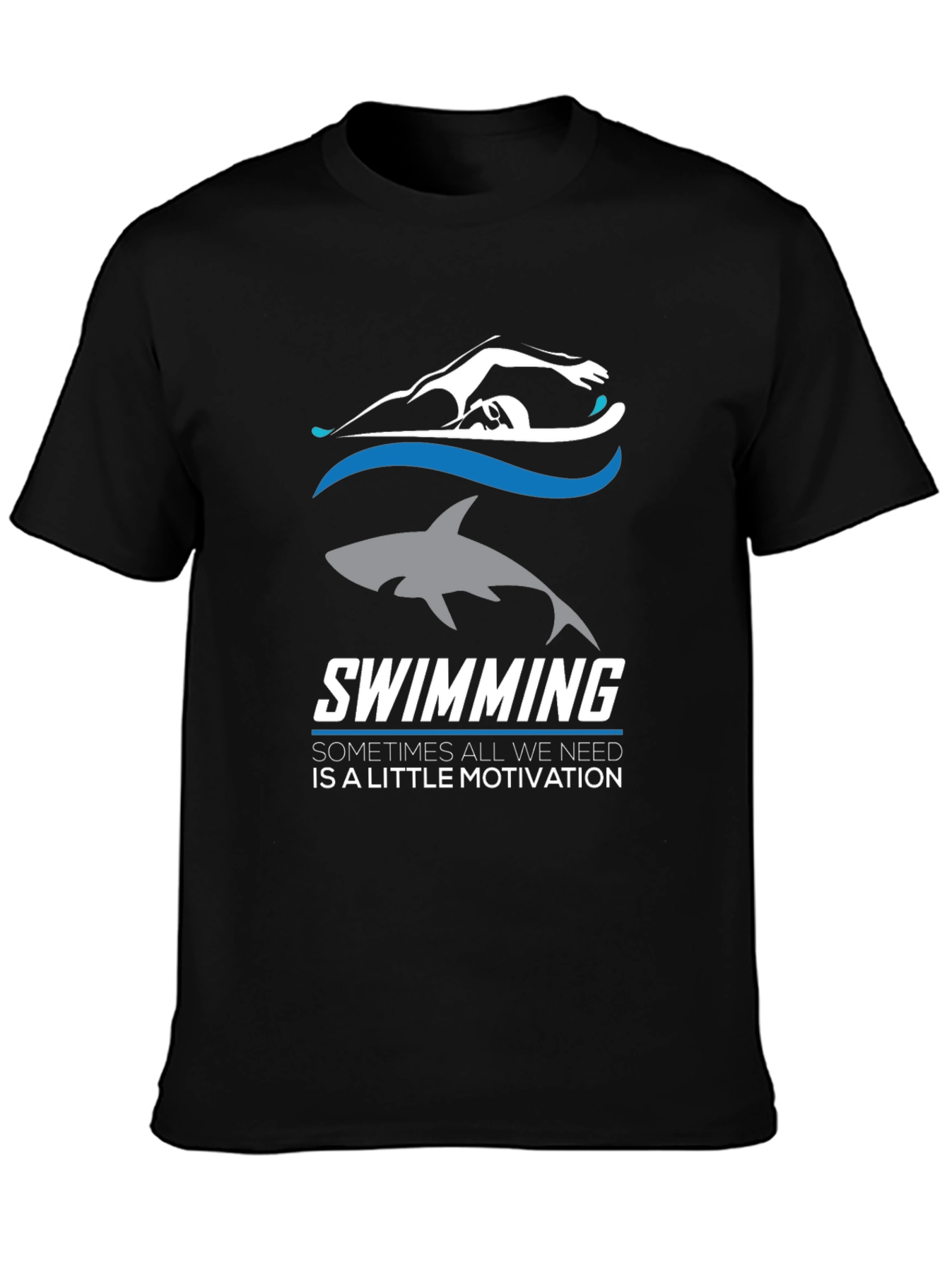 Swimming Motivation T-Shirt: Shark & Swimmer Design