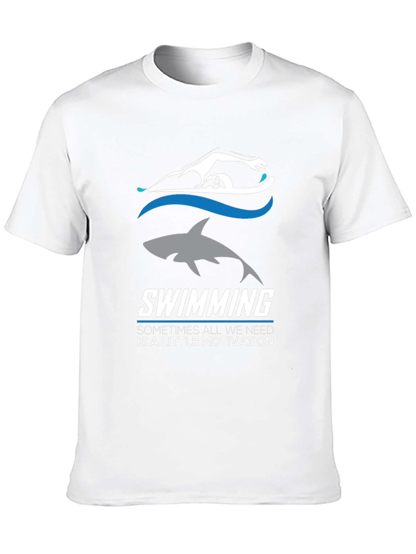 Swimming Motivation T-Shirt: Shark & Swimmer Design