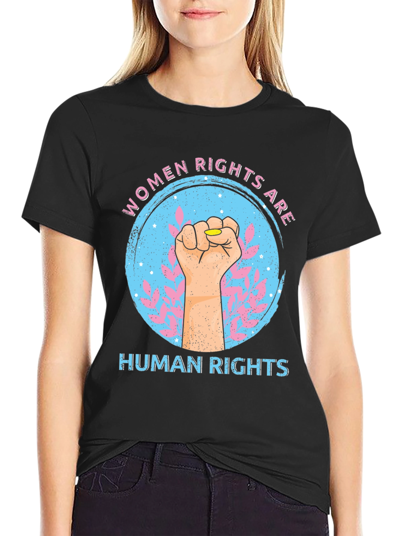 Womens Rights Fist Graphic Tee - Black