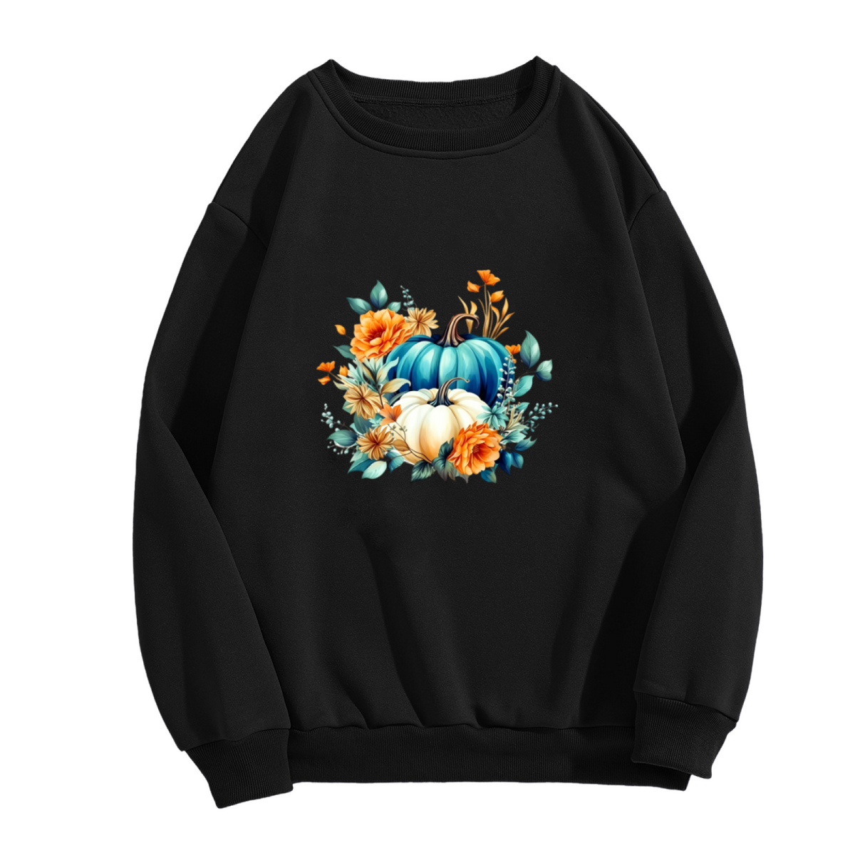 Boho Floral Blue & White Pumpkin Fall Crewneck Sweatshirt
