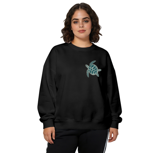 Boho Pattern Sea Turtle Chest Print Crewneck Sweatshirt