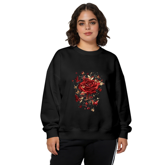 Glam Red Rose With Golden Butterflies Crewneck Sweatshirt