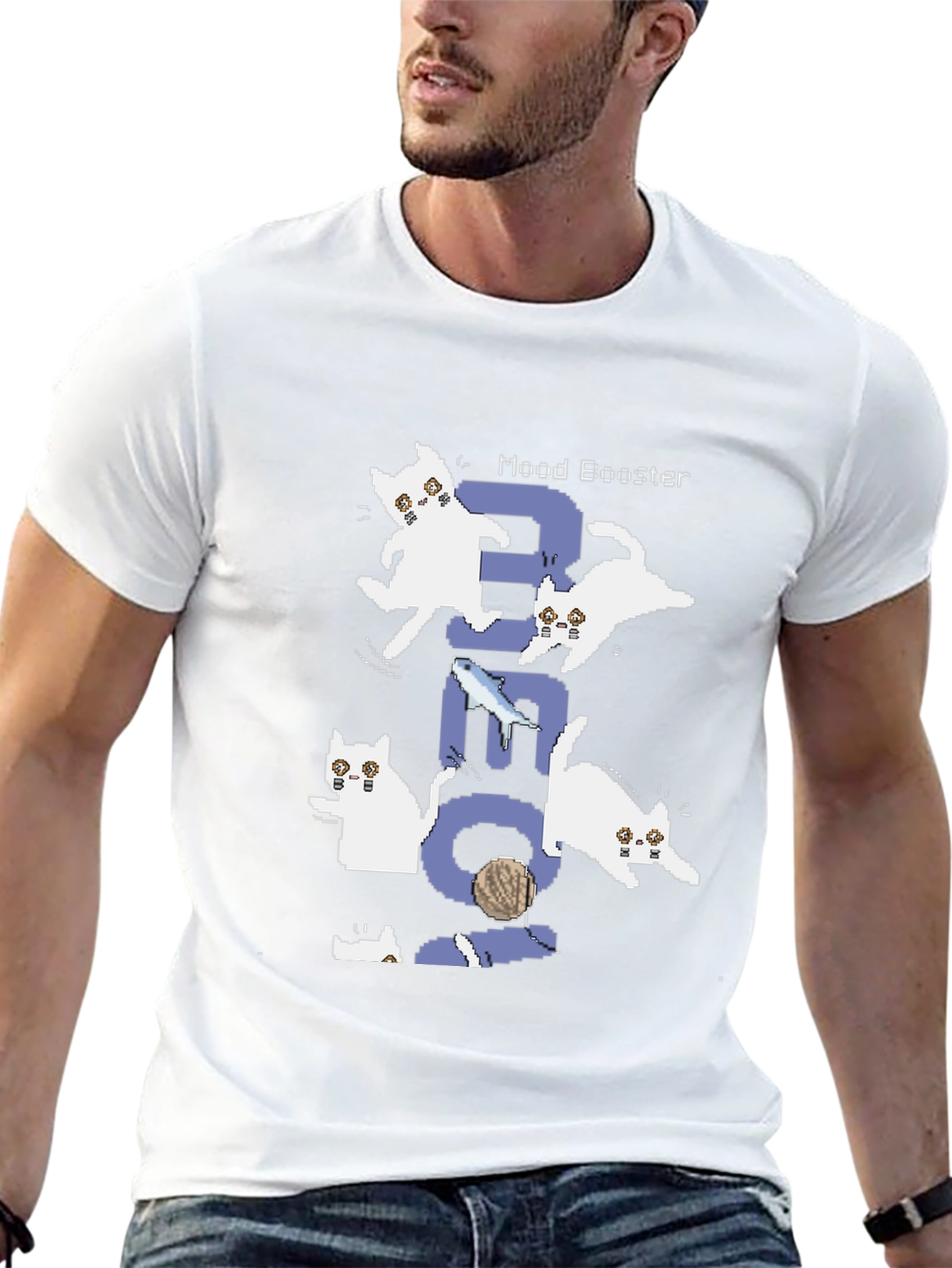 Pixel Cat Mood Booster Black T-Shirt
