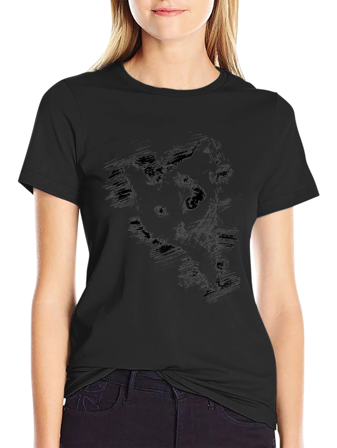 Mens Black Cat Sketch Graphic Tee