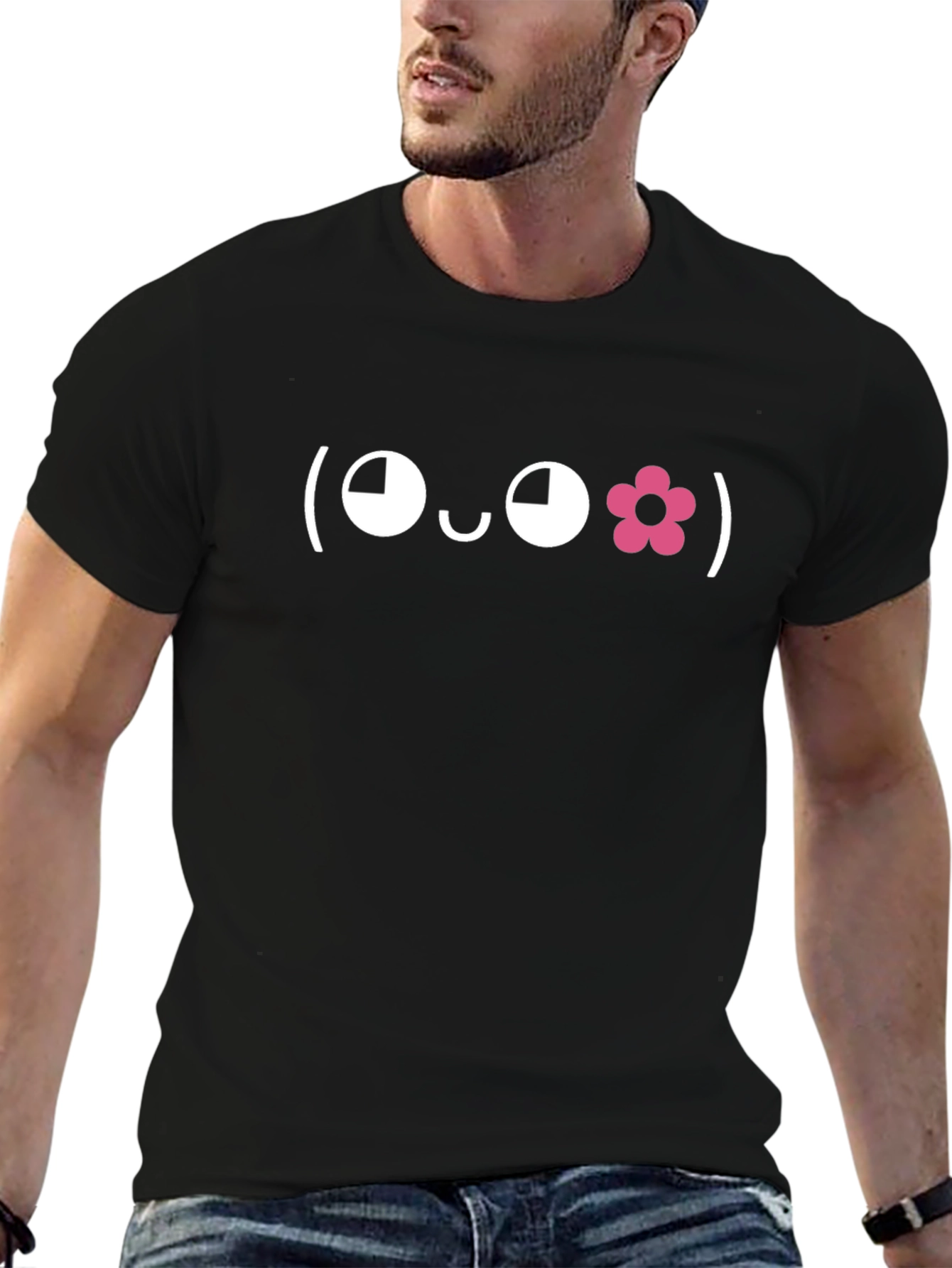Cute Flower Face Emoji Black T-Shirt