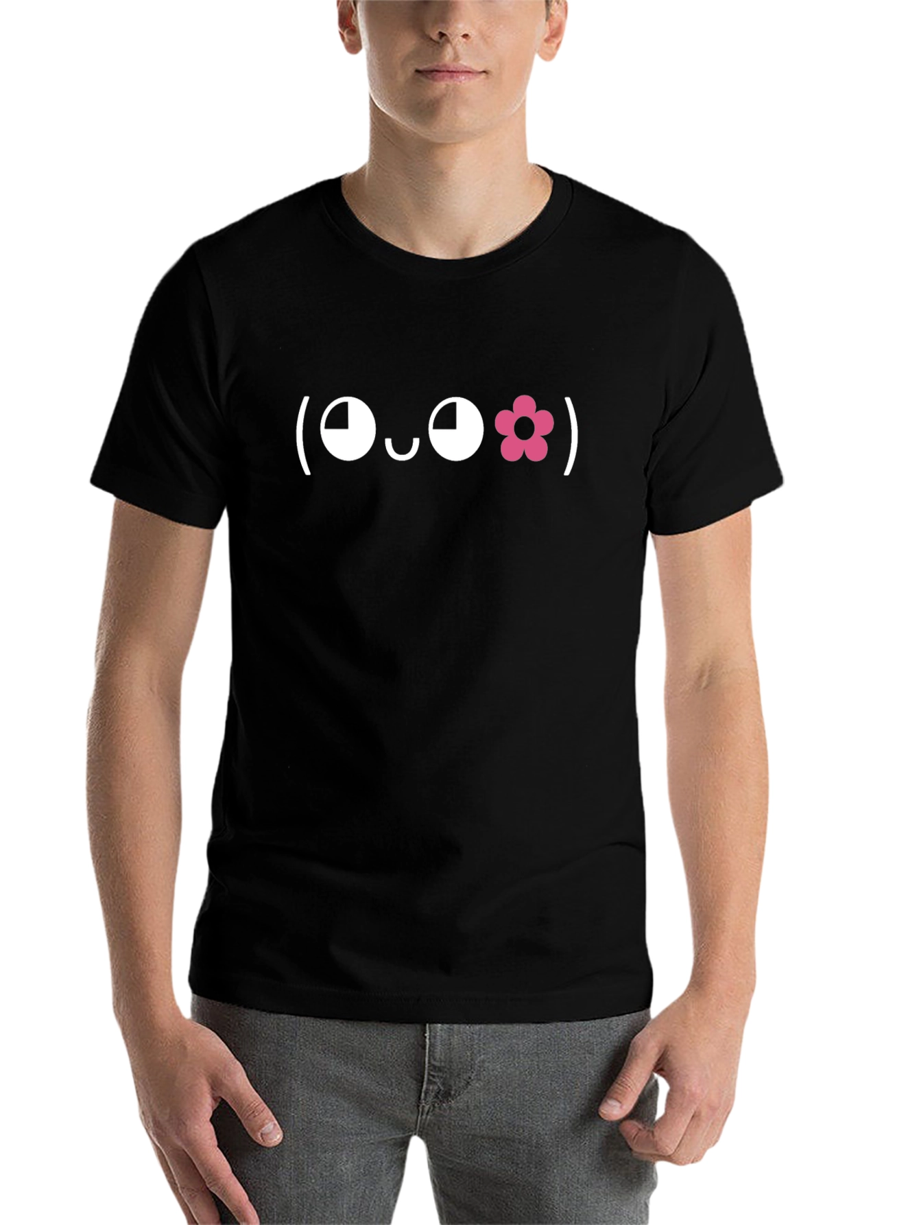 Cute Flower Face Emoji Black T-Shirt