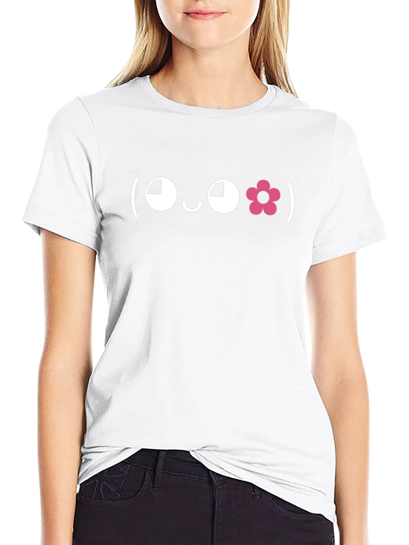 Cute Flower Face Emoji Black T-Shirt