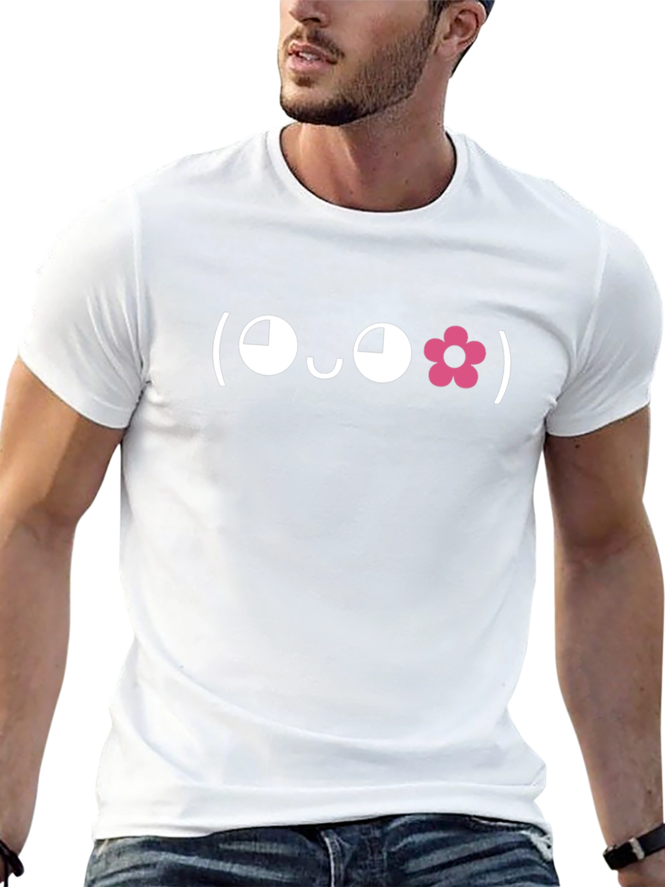 Cute Flower Face Emoji Black T-Shirt