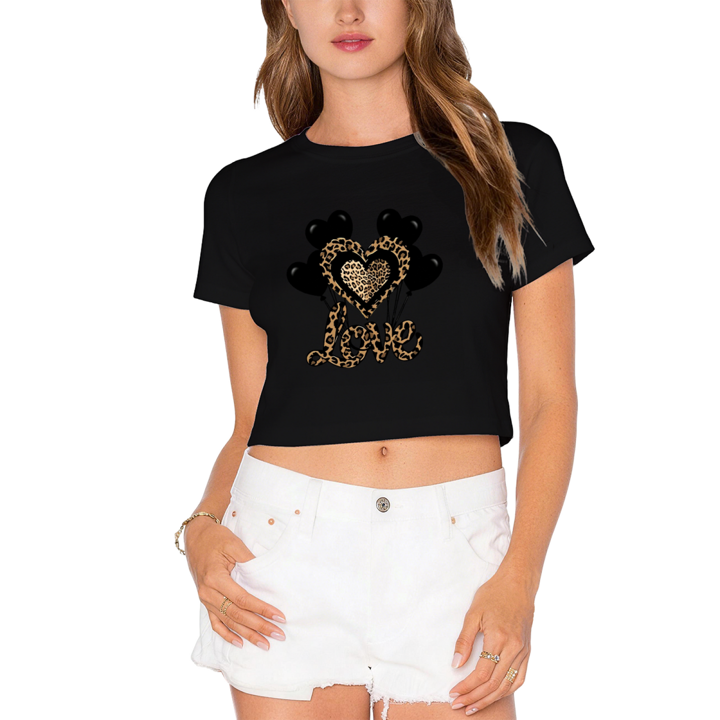 Leopard Love Heart Balloon Green Crop Top