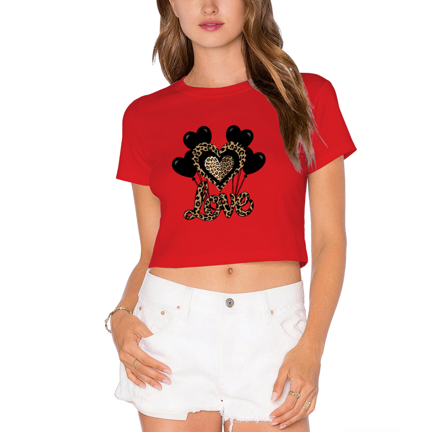 Leopard Love Heart Balloon Green Crop Top