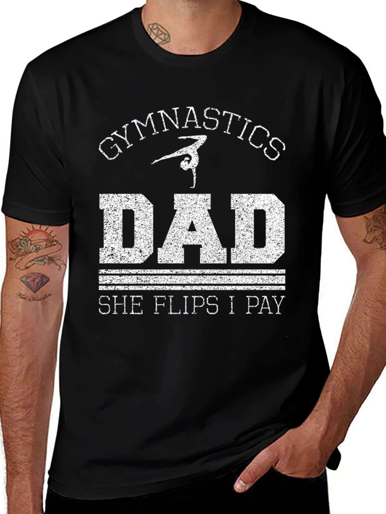 Gymnastics Dad Tee - She Flips I Pay
