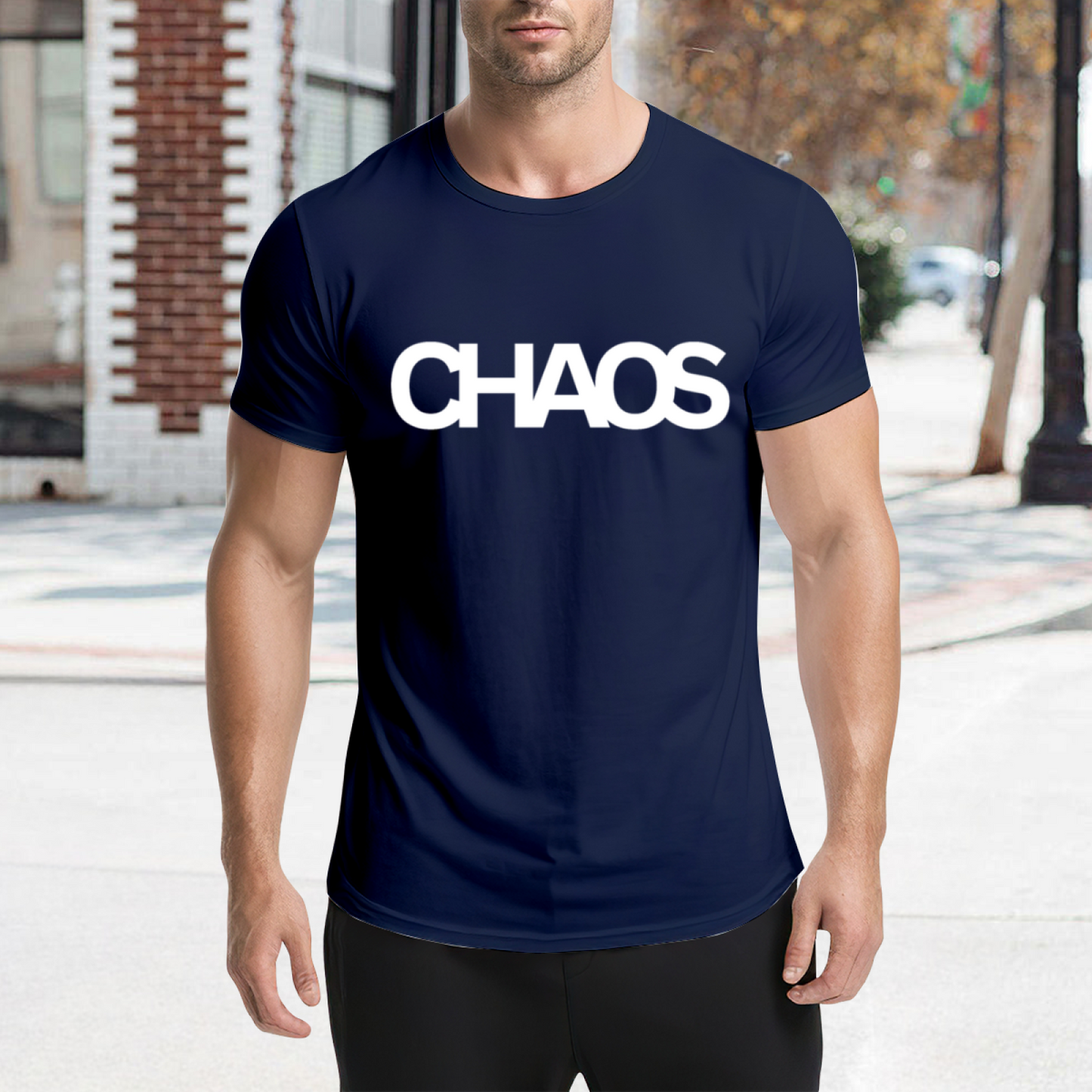 Minimal Chaos Letter Dark Navy T-Shirt, Dark Cool Daily Basic Oversized Tee