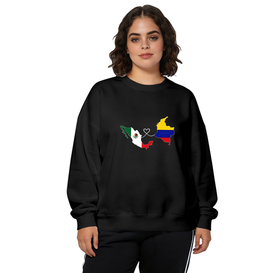 Mexico Colombia Heart Map Heritage Crewneck Sweatshirt