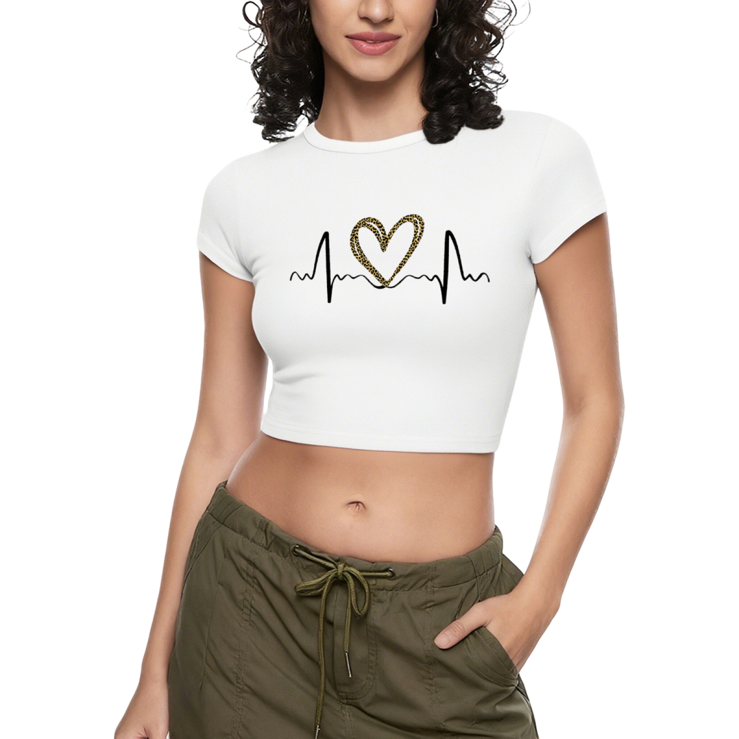 Leopard Heart Heartbeat Line Red Crop Tee ¨C Love Valentine Casual Top 14.