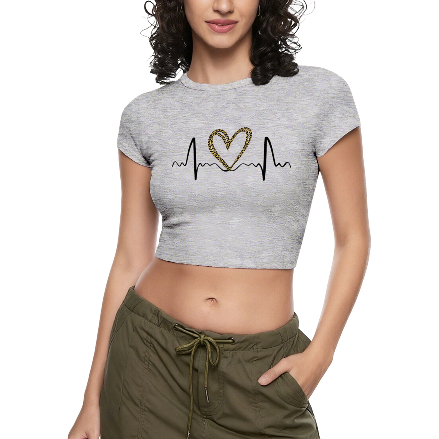 Leopard Heart Heartbeat Line Red Crop Tee ¨C Love Valentine Casual Top 14.