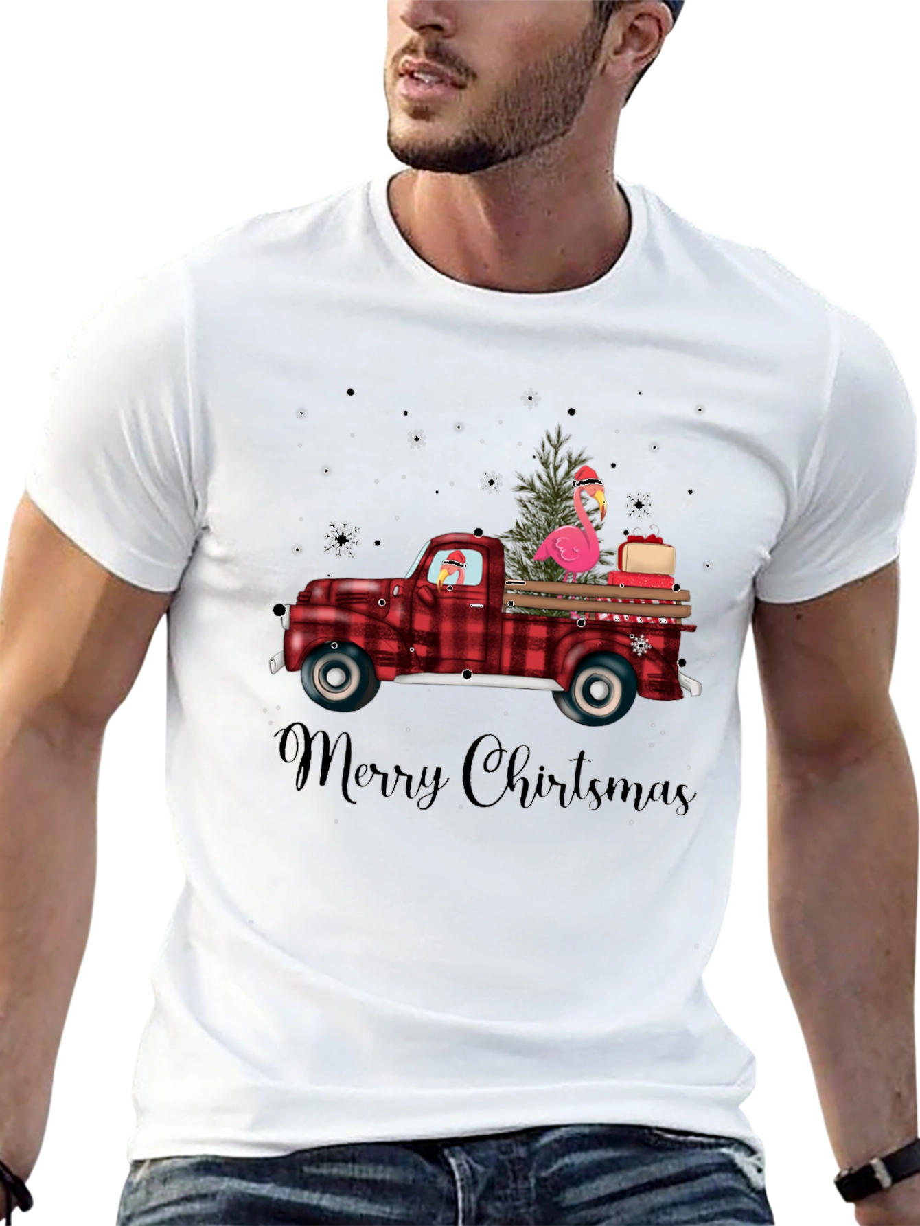 Festive Flamingo Christmas Truck T-Shirt