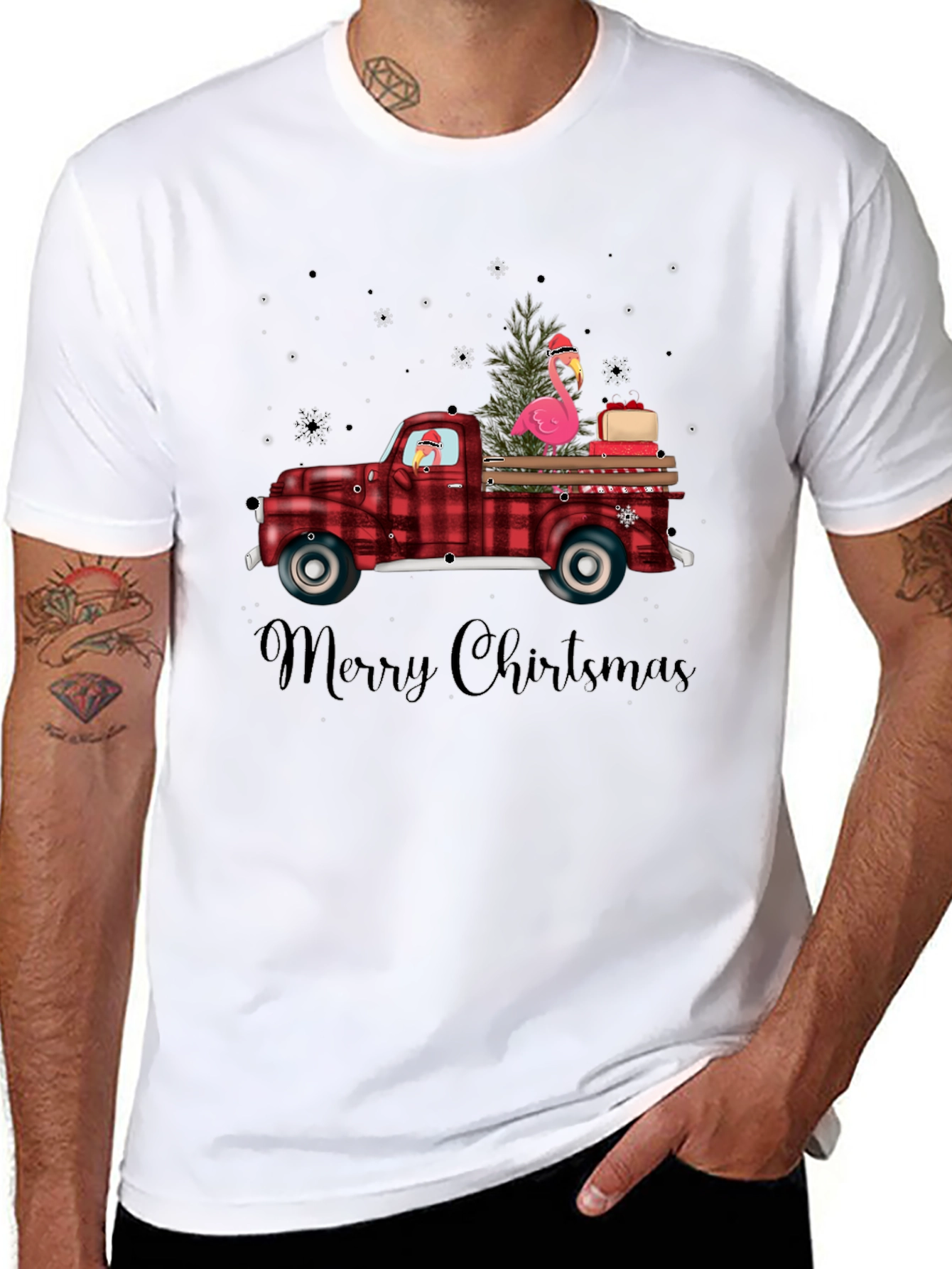 Festive Flamingo Christmas Truck T-Shirt