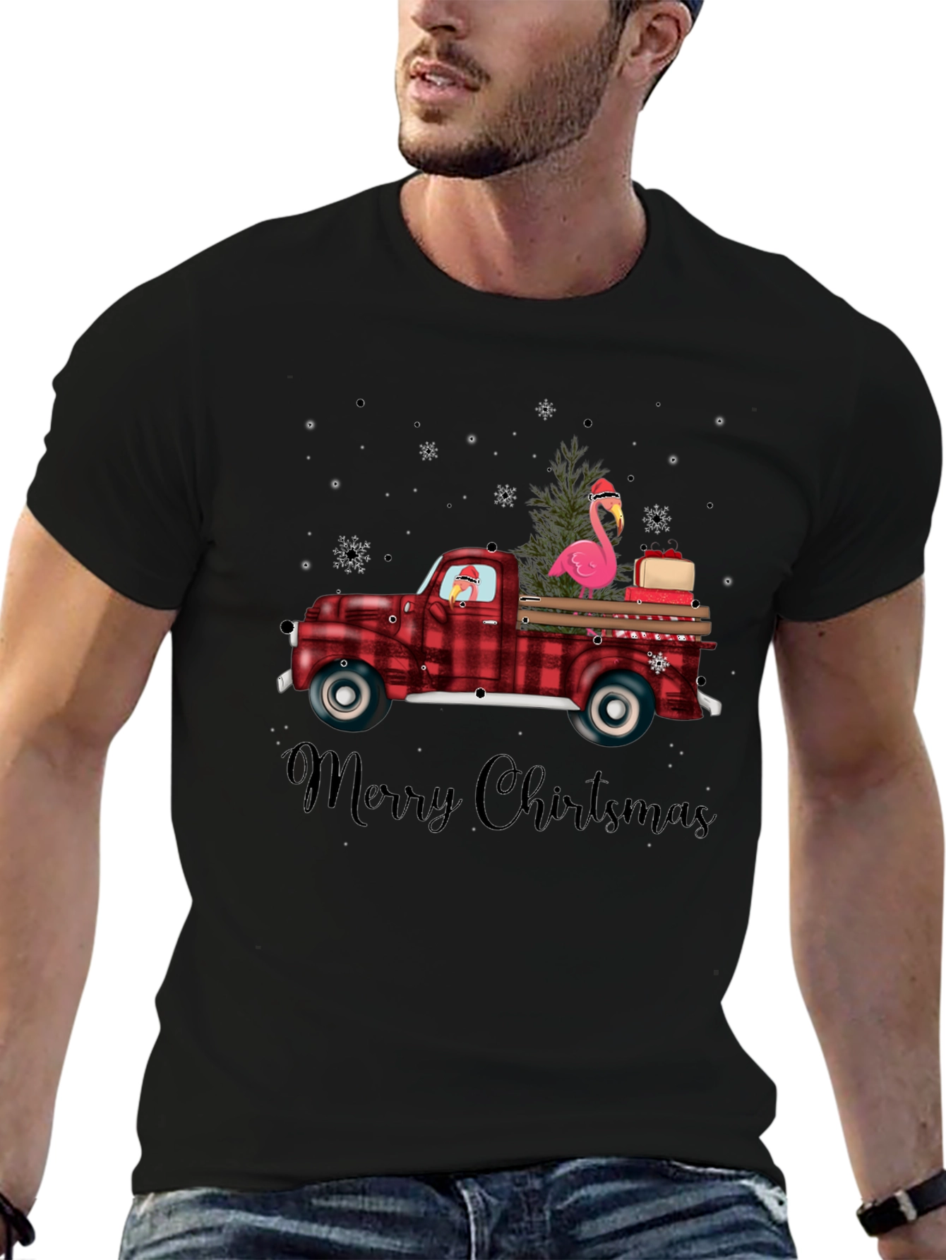 Festive Flamingo Christmas Truck T-Shirt