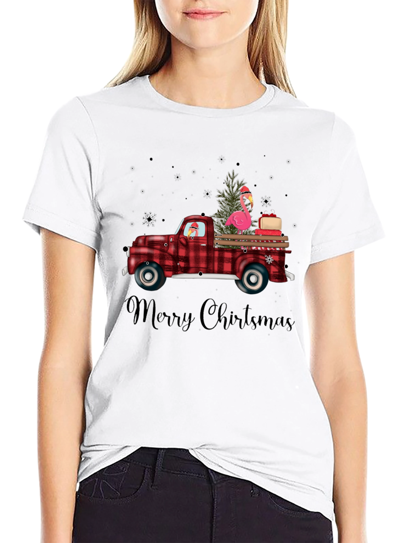 Festive Flamingo Christmas Truck T-Shirt