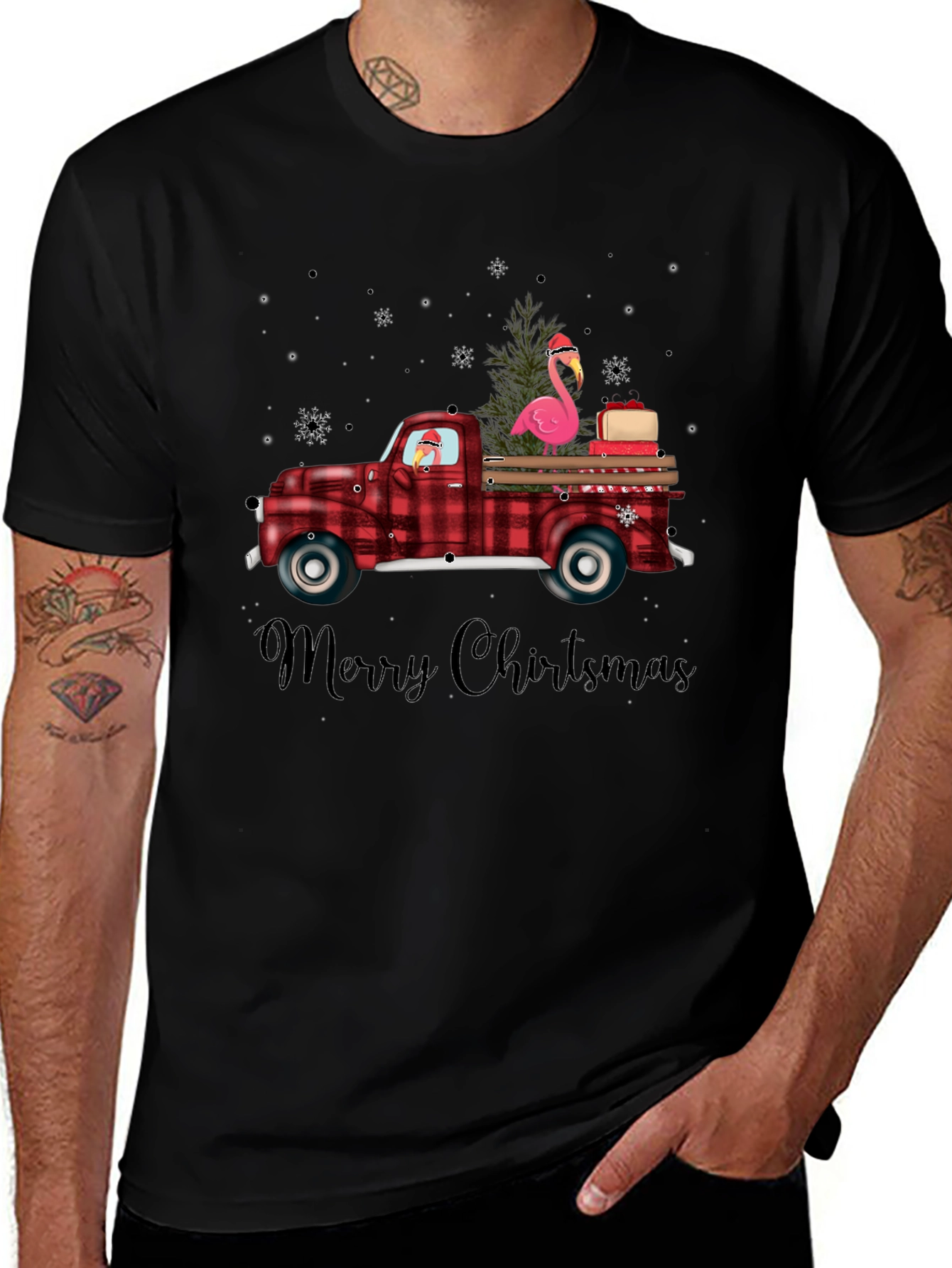 Festive Flamingo Christmas Truck T-Shirt