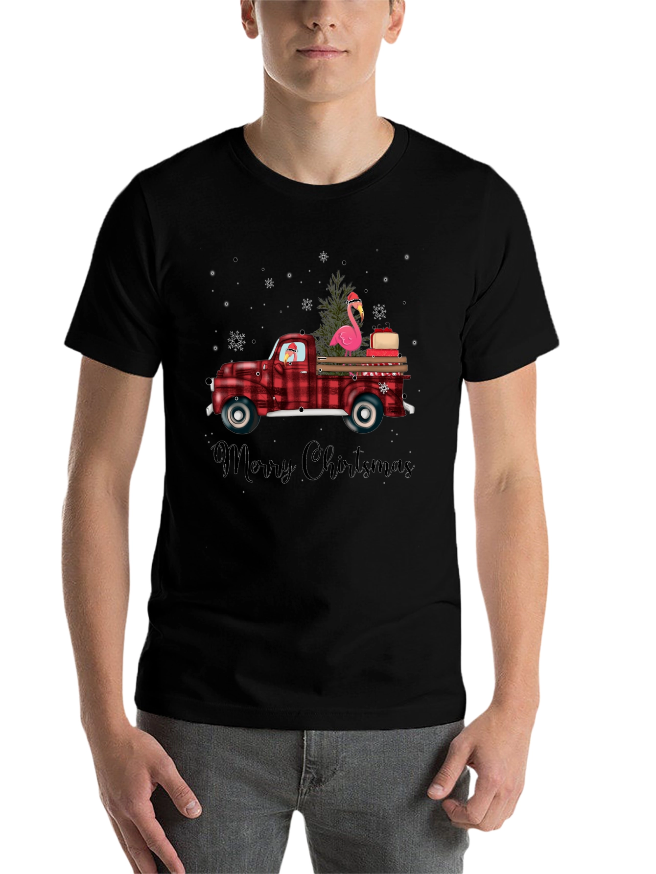 Festive Flamingo Christmas Truck T-Shirt