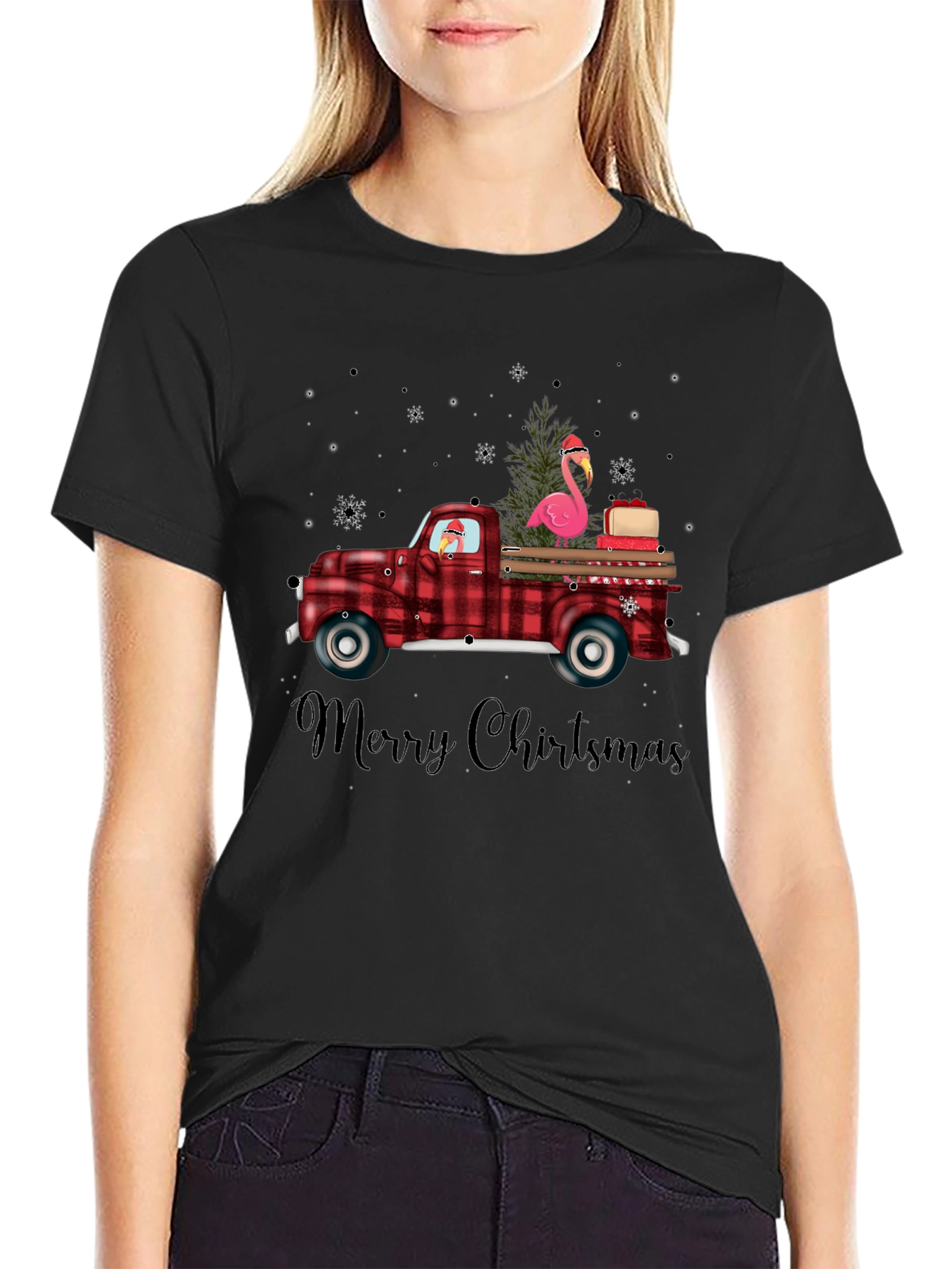 Festive Flamingo Christmas Truck T-Shirt