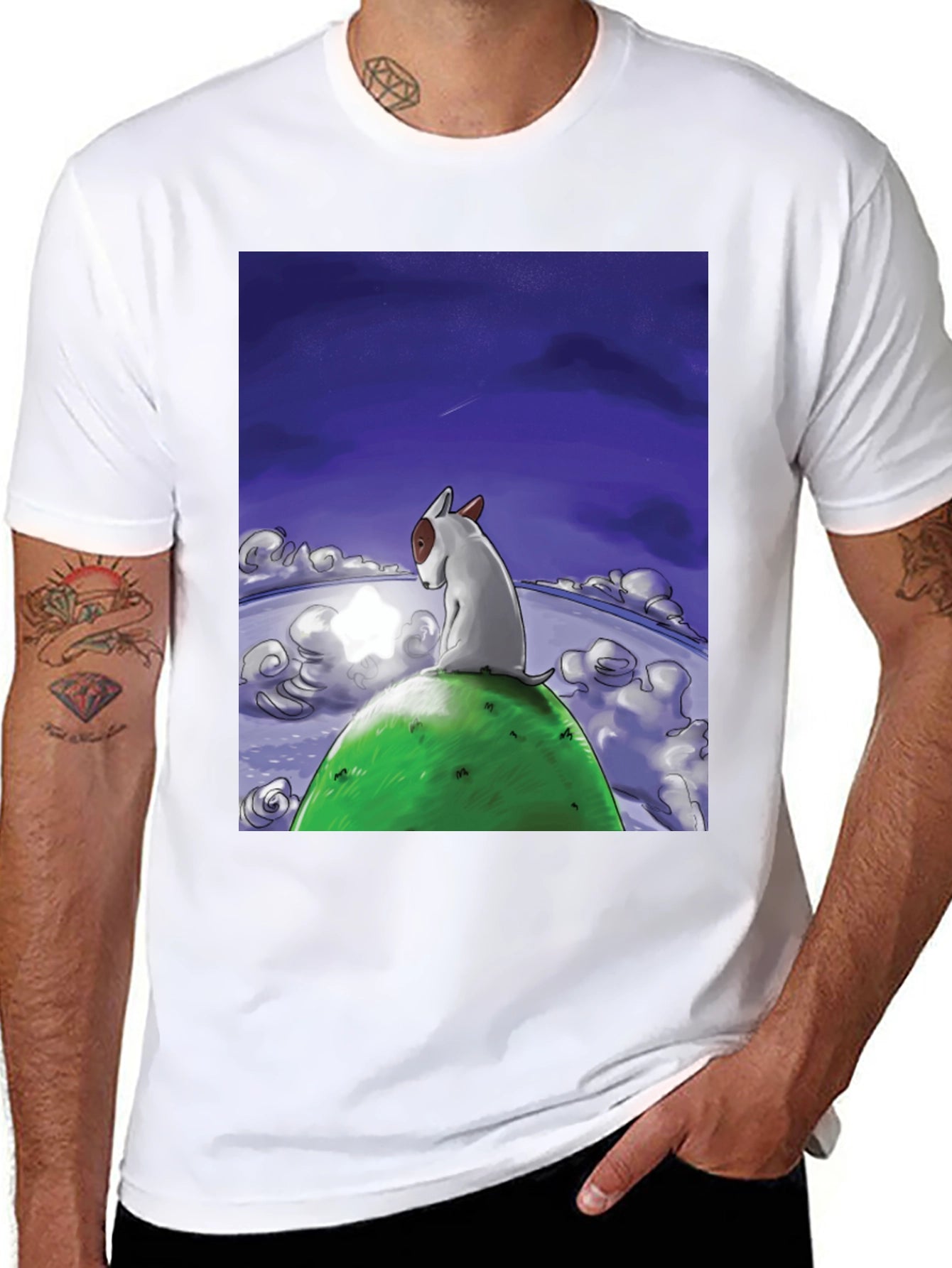 Dog Stargazing Tee - Bull Terrier Graphic Print