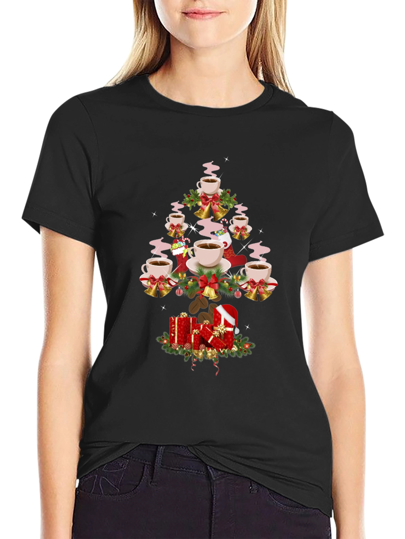 Coffee Christmas Tree Graphic T-Shirt