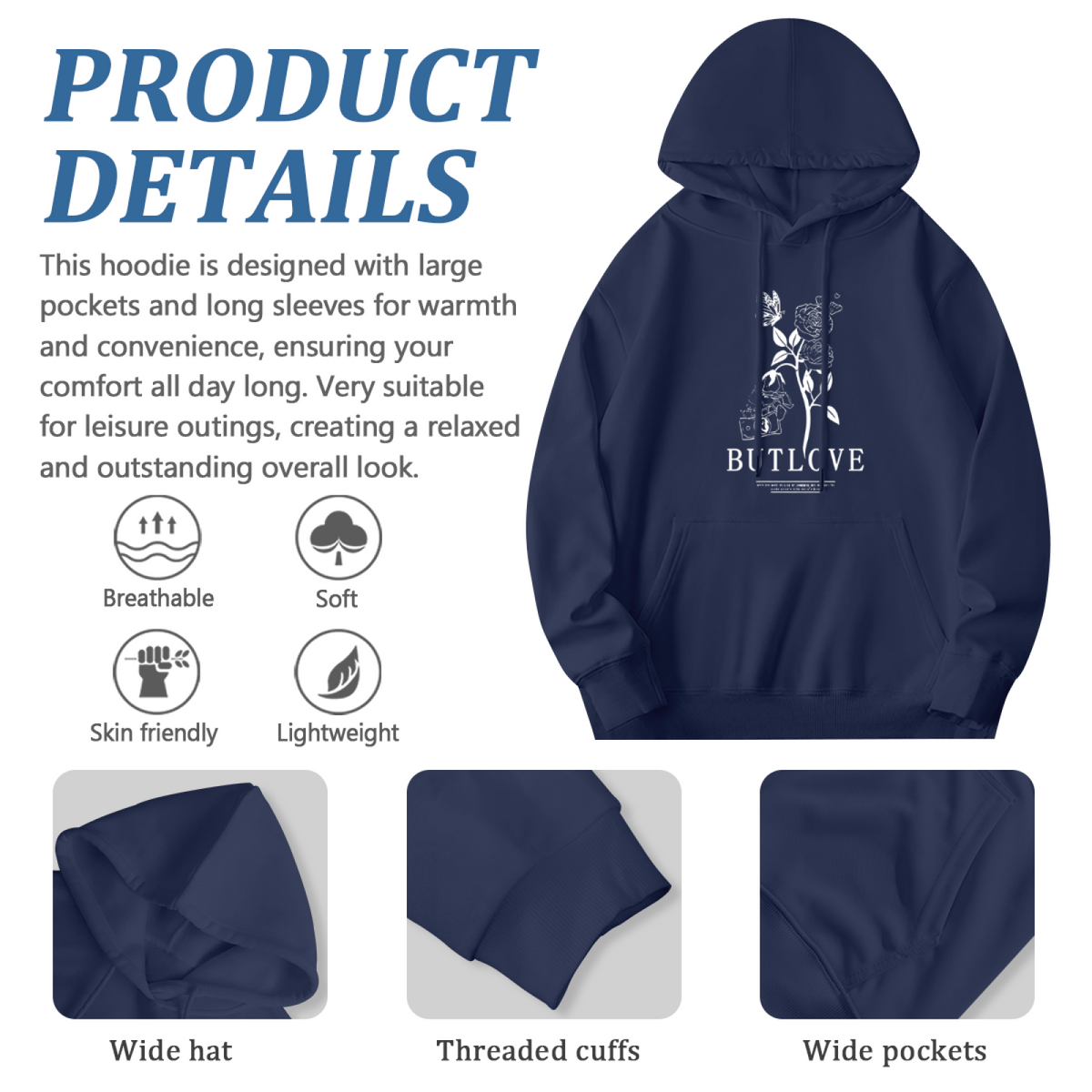 Butlove Rose & Butterfly Aesthetic Art Print Hoodie