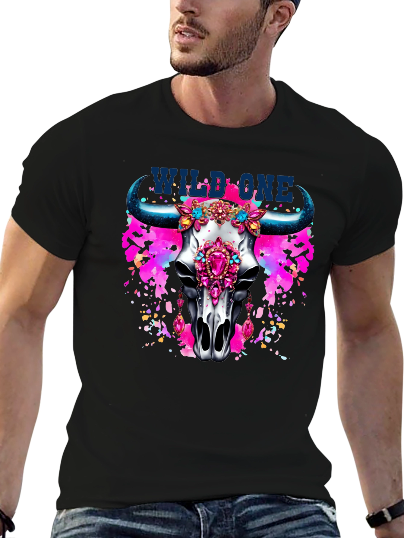 Wild One Bull Skull Graphic T-Shirt