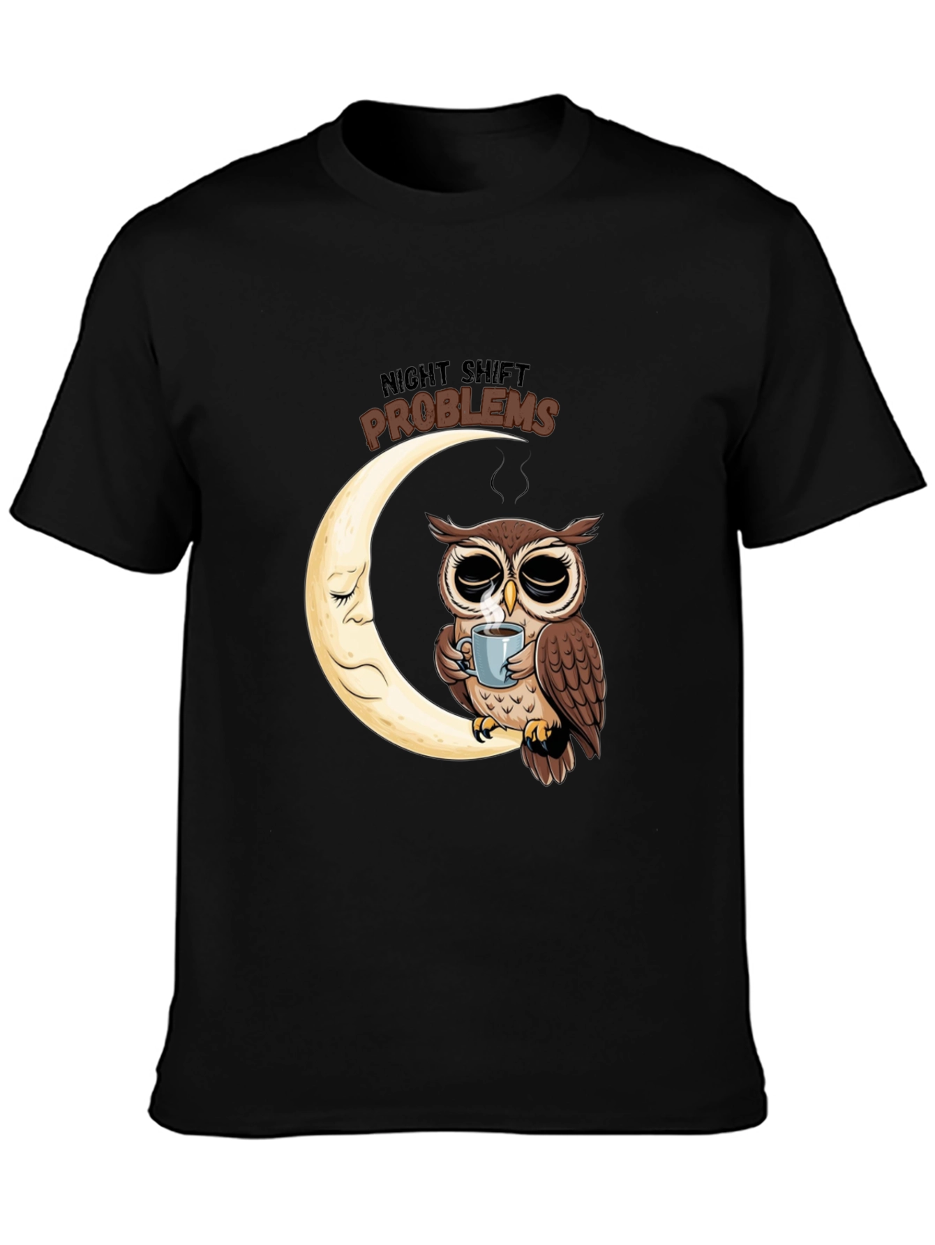 Night Shift Owl T-Shirt - Coffee Moon Design