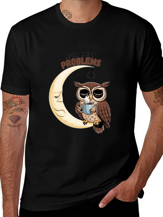 Night Shift Owl T-Shirt - Coffee Moon Design