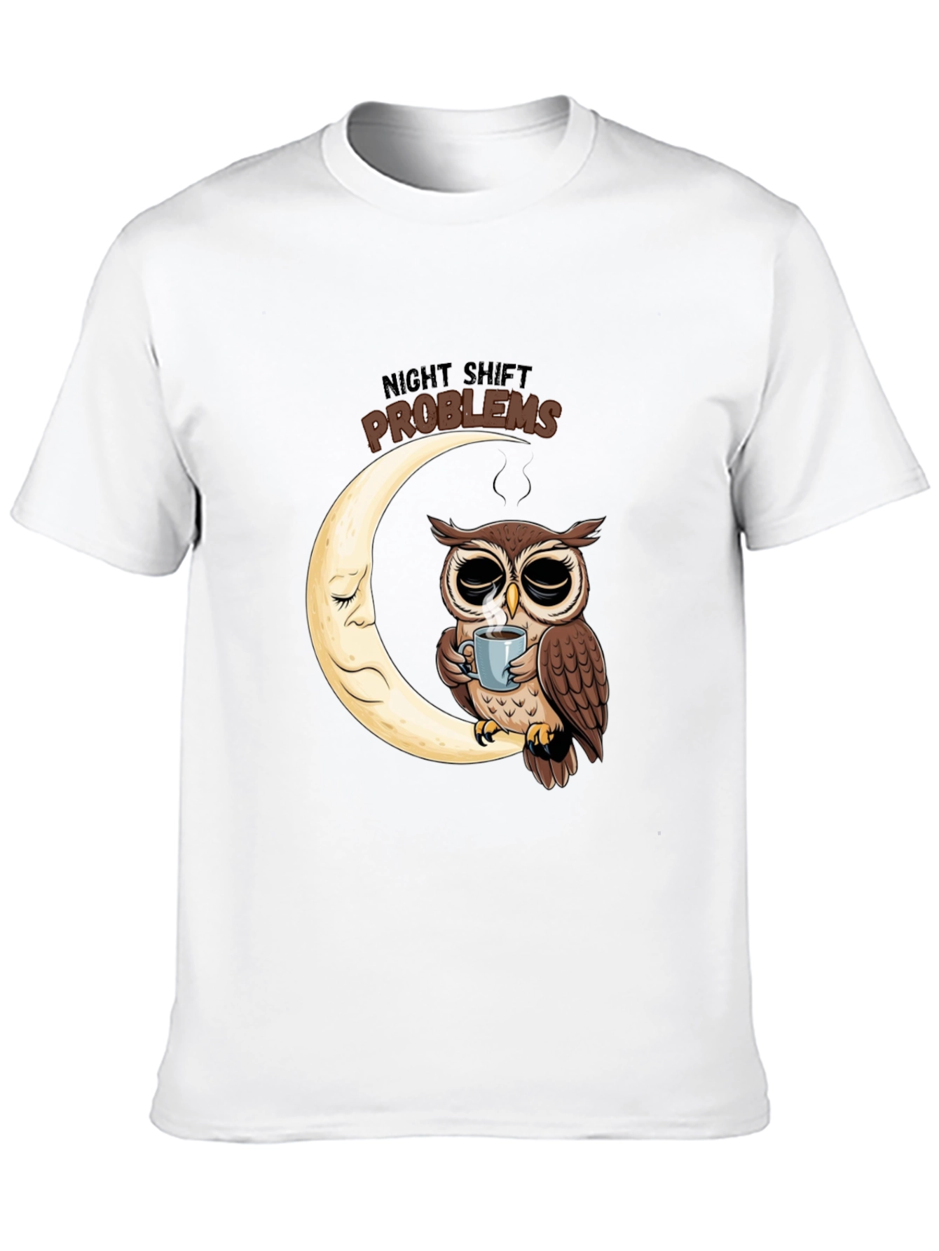 Night Shift Owl T-Shirt - Coffee Moon Design