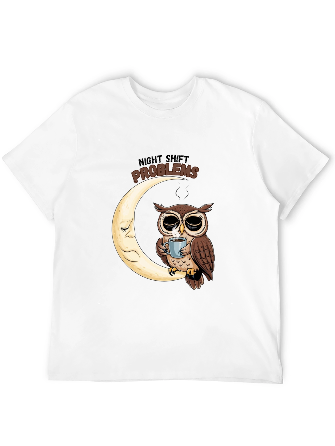 Night Shift Owl T-Shirt - Coffee Moon Design