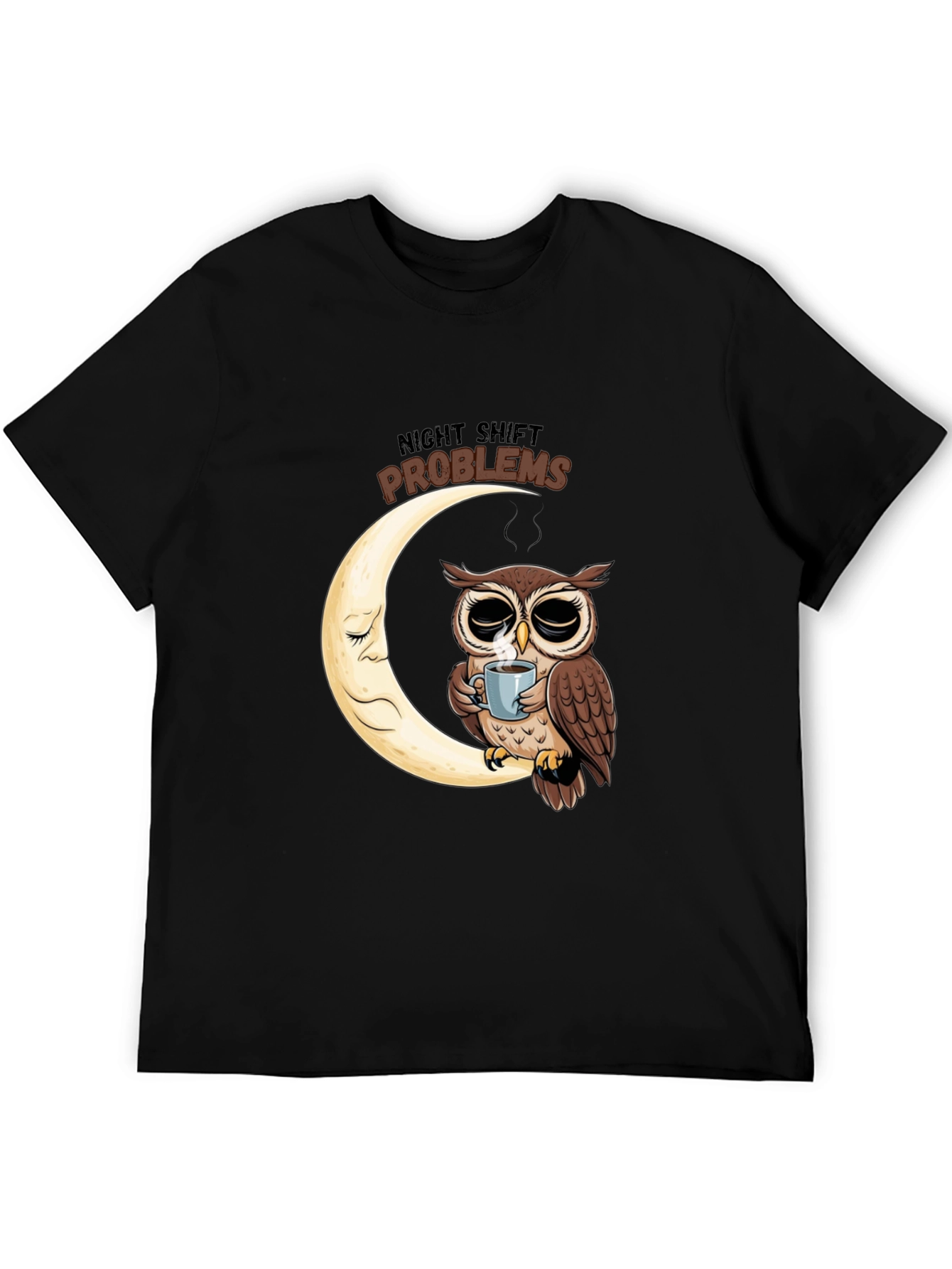 Night Shift Owl T-Shirt - Coffee Moon Design