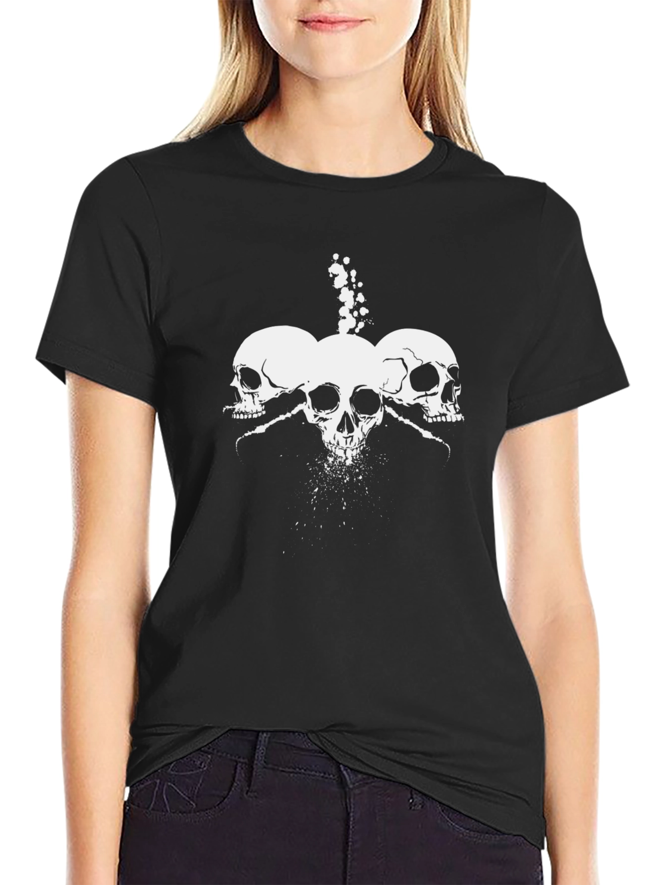 Skull Trio Graphic Tee - Bold Black T-Shirt