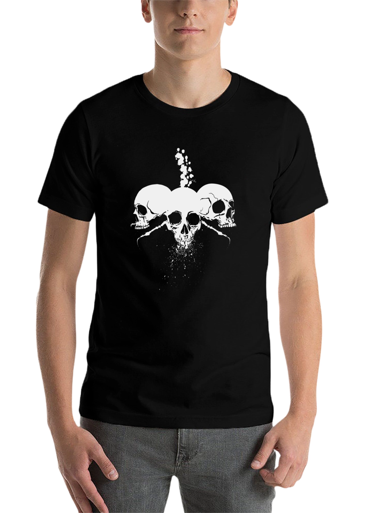Skull Trio Graphic Tee - Bold Black T-Shirt
