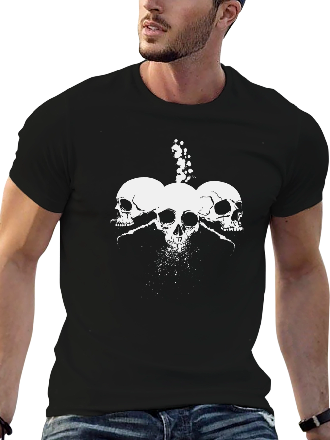 Skull Trio Graphic Tee - Bold Black T-Shirt