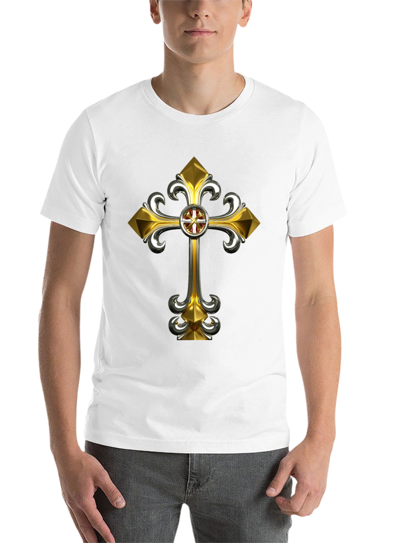 Gothic Gold Cross Graphic Tee - Black