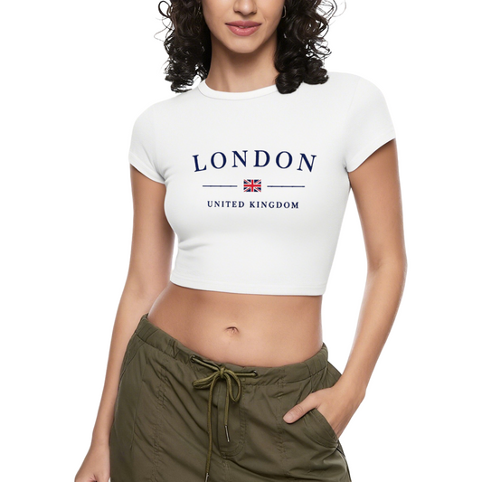 Classic LONDON UK Flag Minimal White Crop Tee