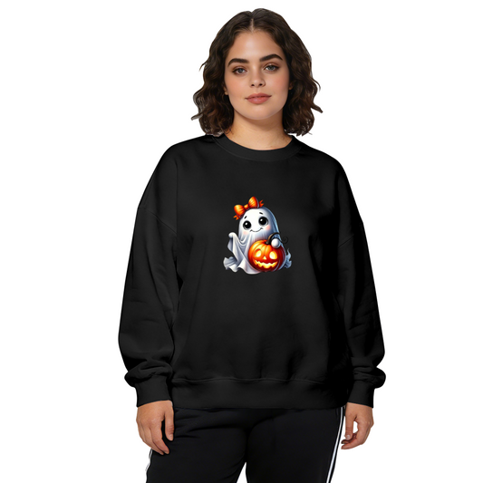 Adorable Bow Ghost Holding Jack?O?Lantern Halloween Crewneck Sweatshirt