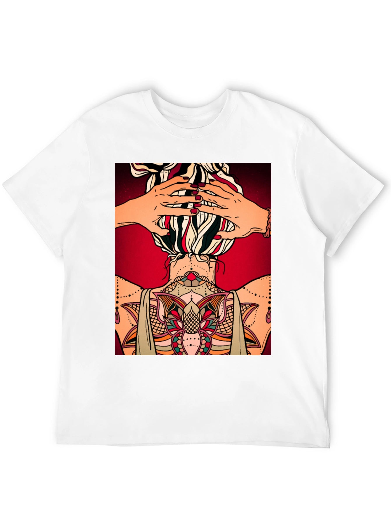 Tattooed Woman Graphic Tee - Unique Back Design