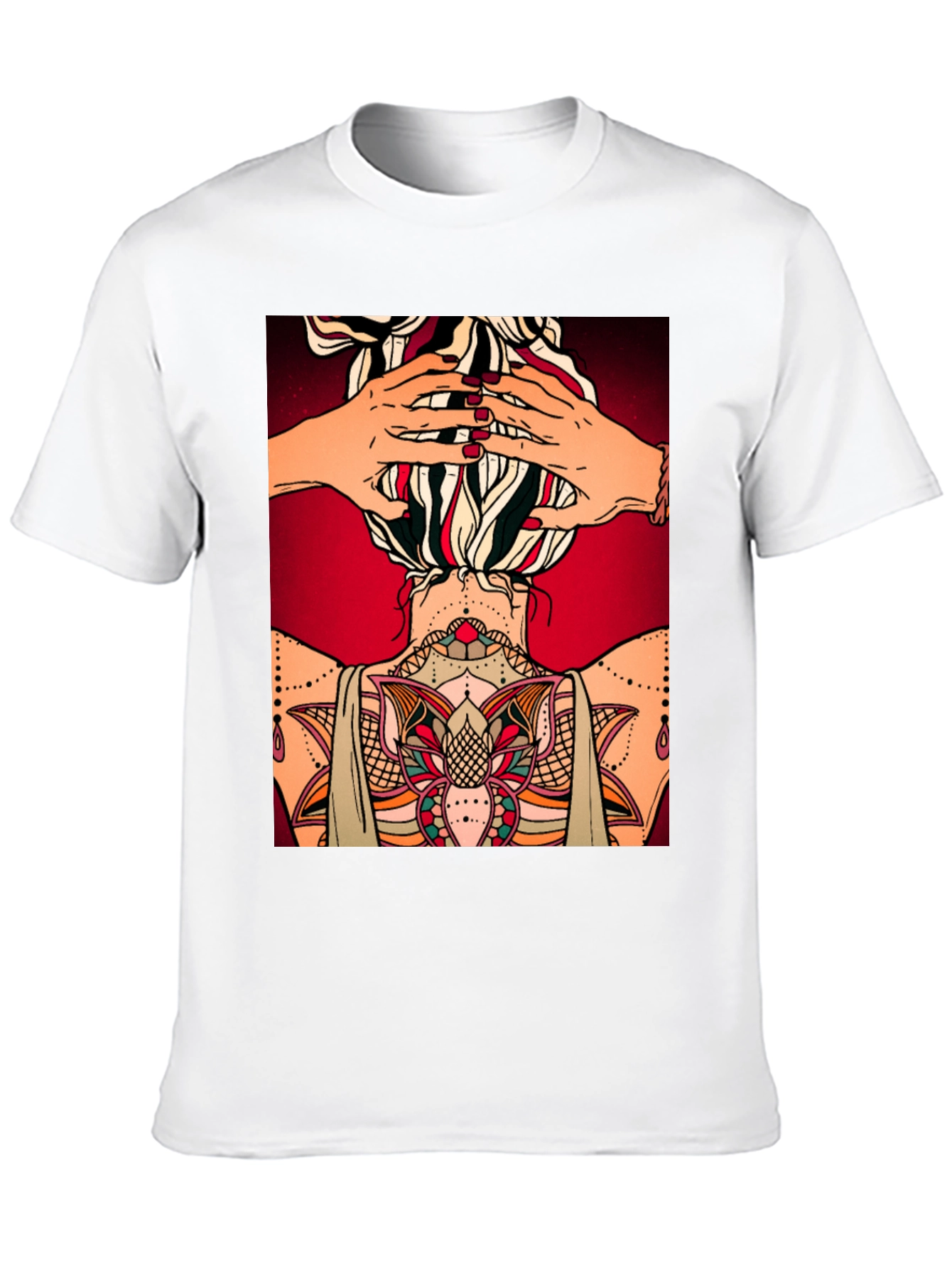Tattooed Woman Graphic Tee - Unique Back Design