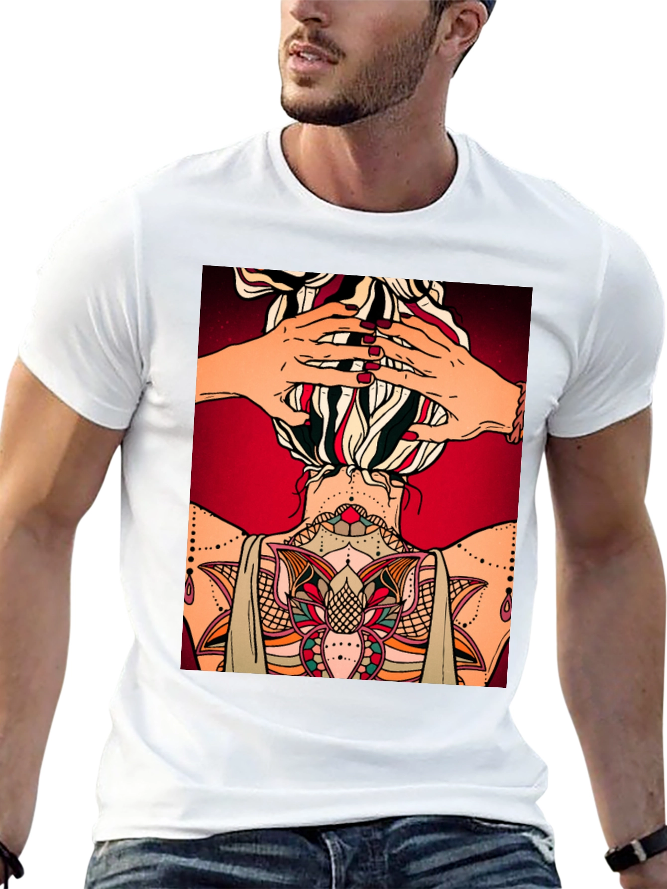 Tattooed Woman Graphic Tee - Unique Back Design