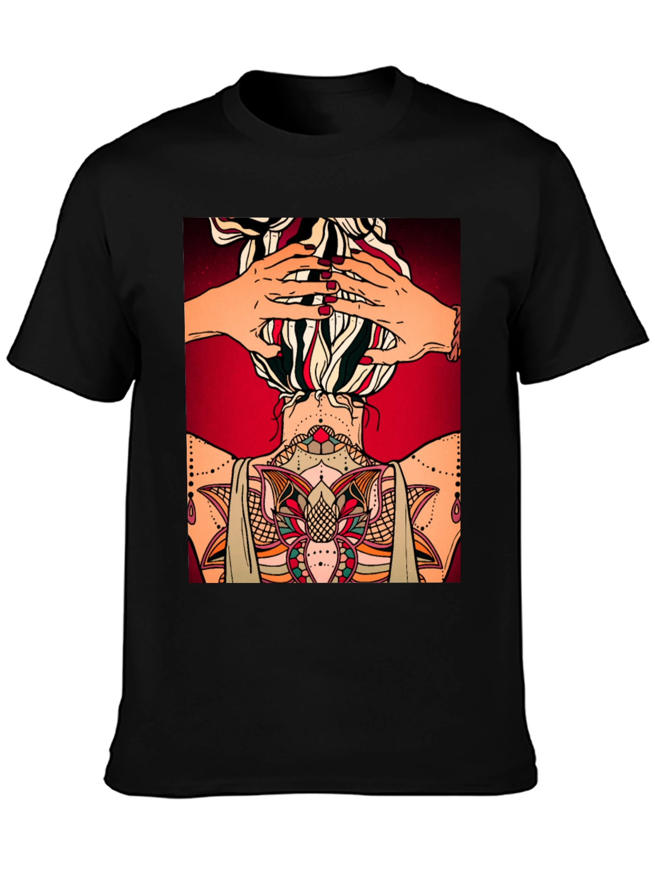 Tattooed Woman Graphic Tee - Unique Back Design