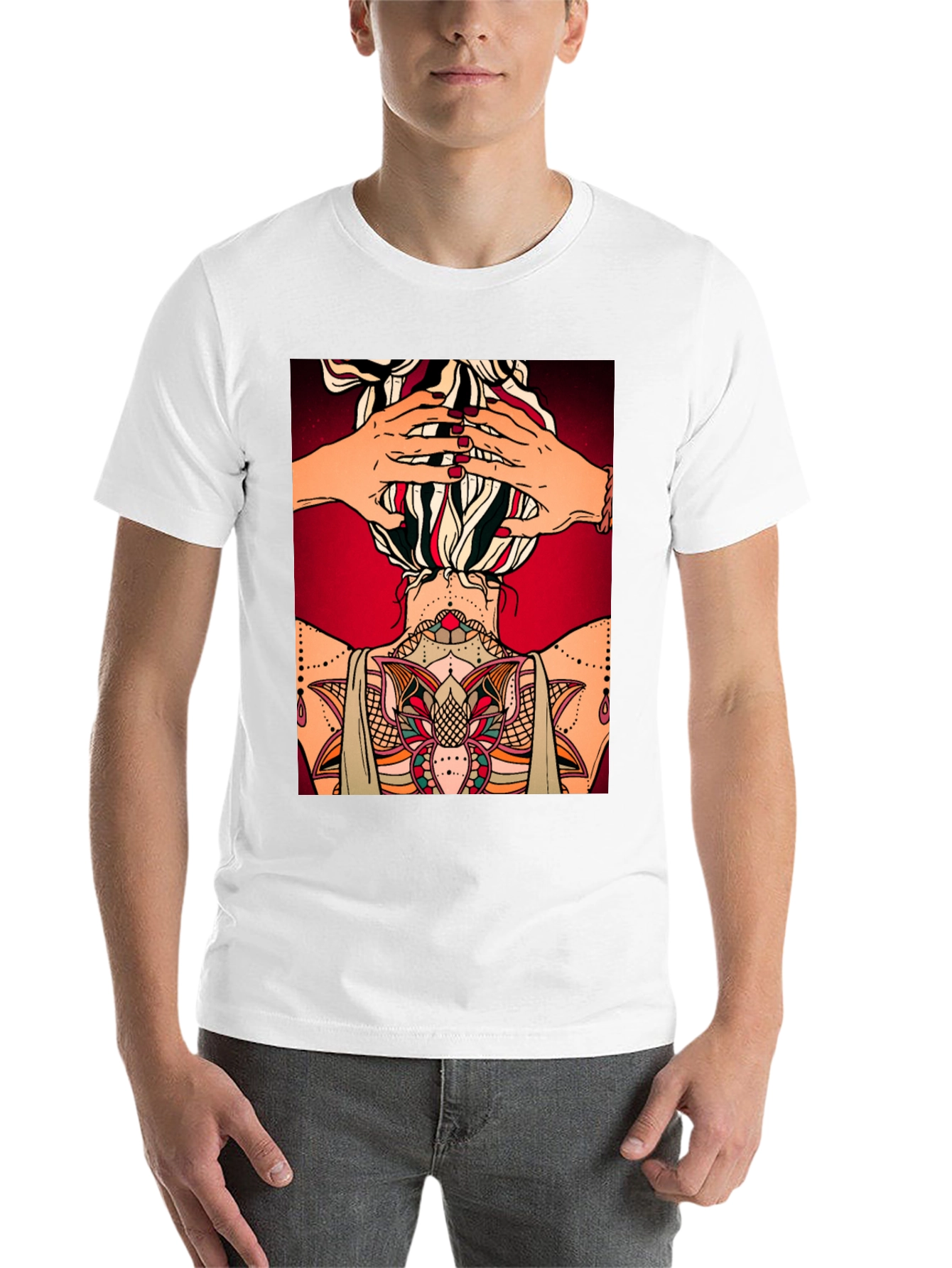 Tattooed Woman Graphic Tee - Unique Back Design