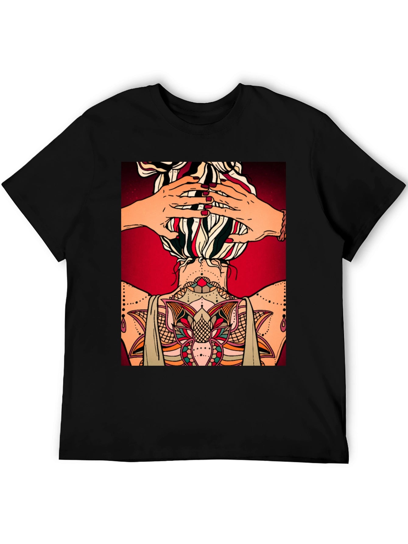 Tattooed Woman Graphic Tee - Unique Back Design