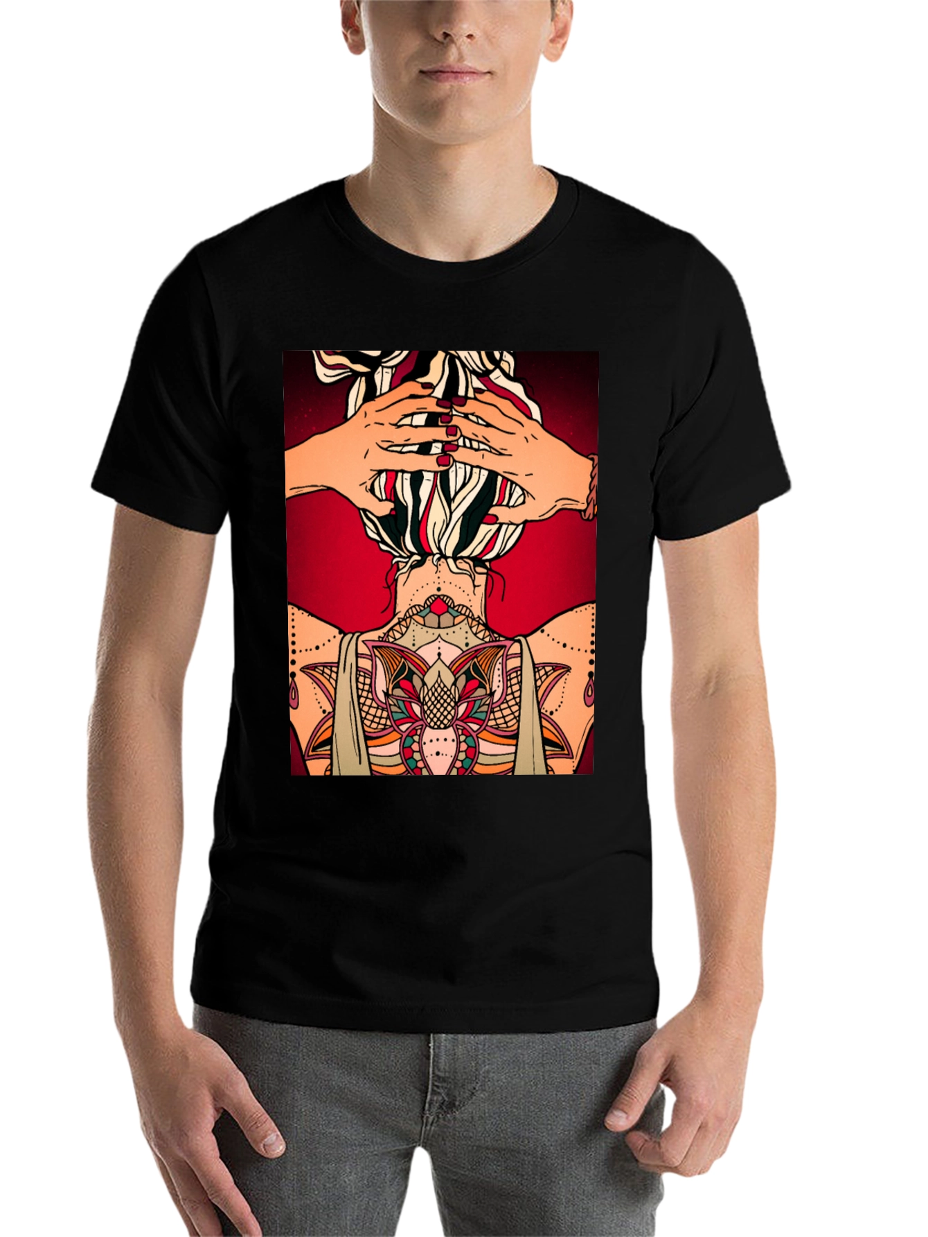 Tattooed Woman Graphic Tee - Unique Back Design