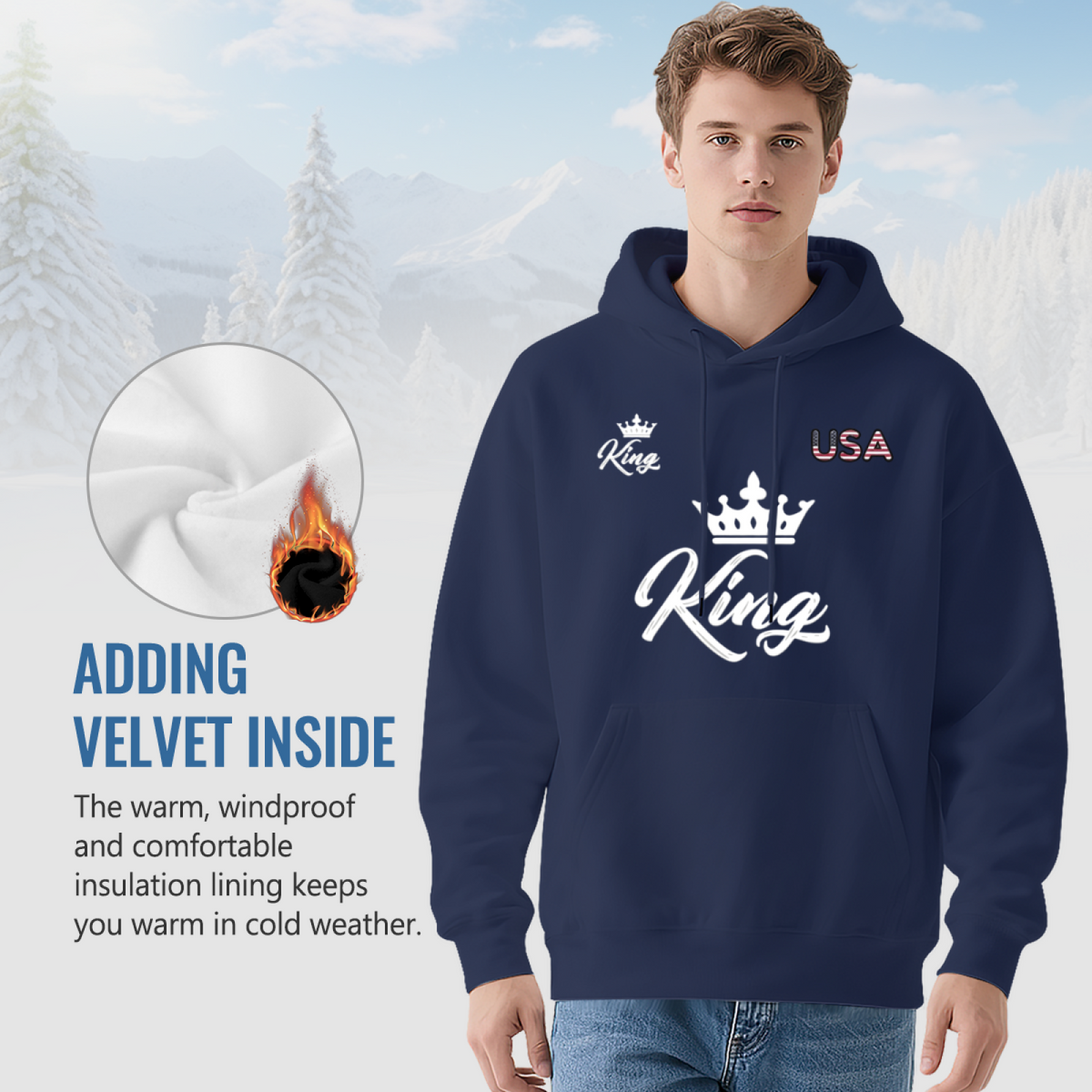 King Crown USA Hip?Hop Fashion Pullover Hoodie
