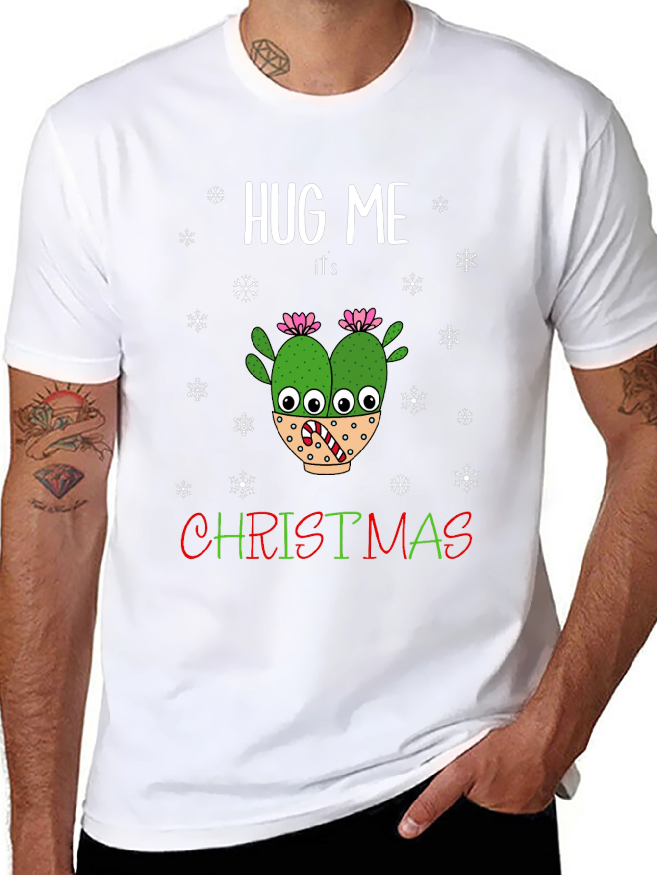 Hug Me Its Christmas T-Shirt Holiday Cactus